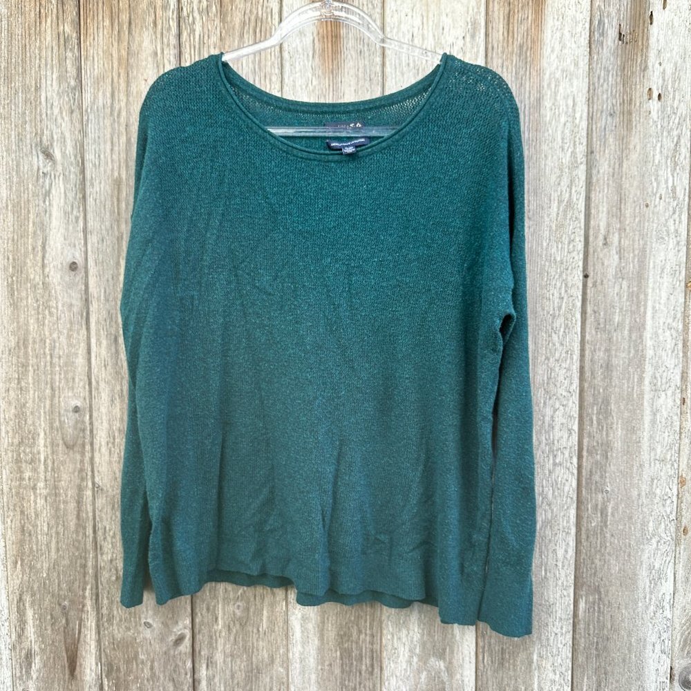 American Eagle Forest Green Soft Scoop Neck Long Sleeve Knit Top Size XL